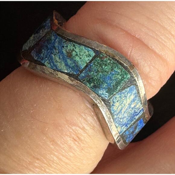 Vintage Sterling Silver and Enameled Ring Sz 6 - Picture 1 of 15